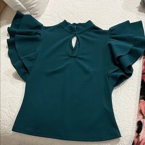 Elegant Teal Ruffle Sleeve Top